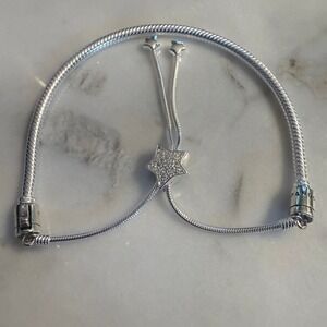 Authentic Pandora Sterling Silver Slider Bracelet Pavé Star Adjustable